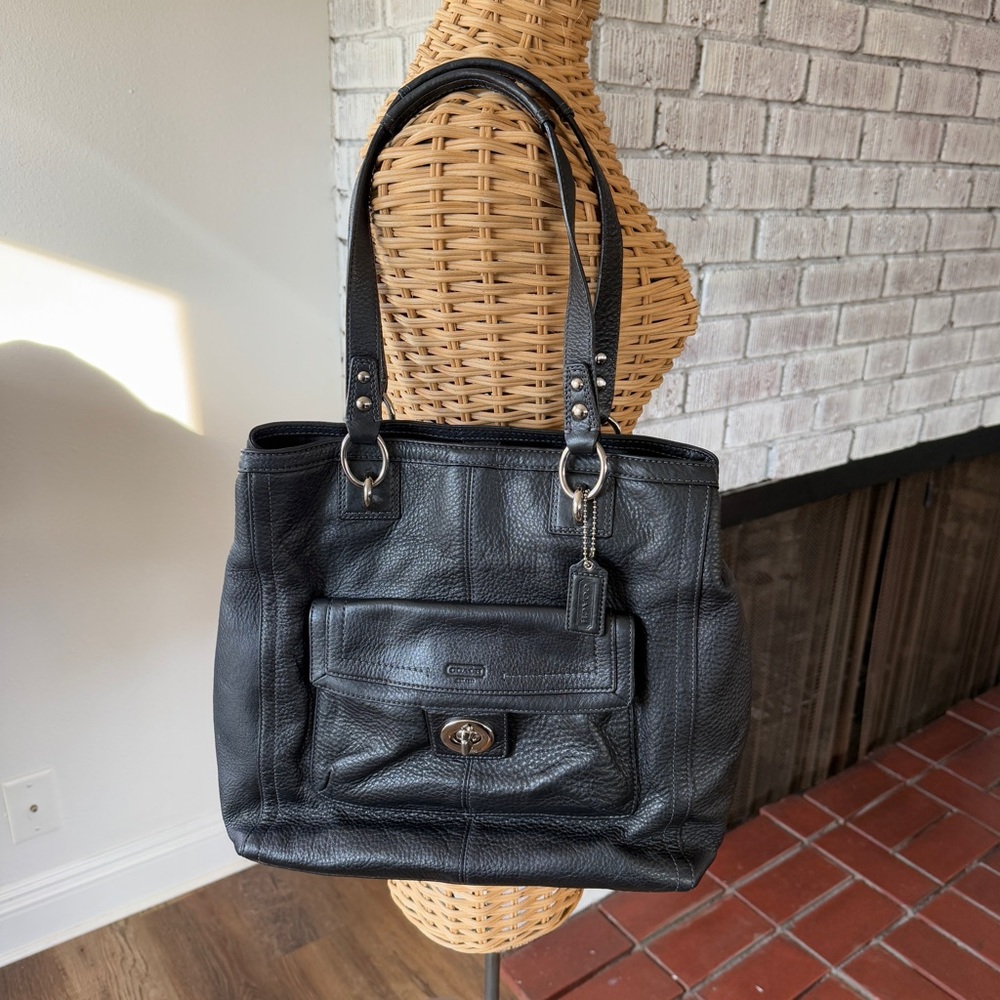 Coach Penelope black pebble leather tote bag